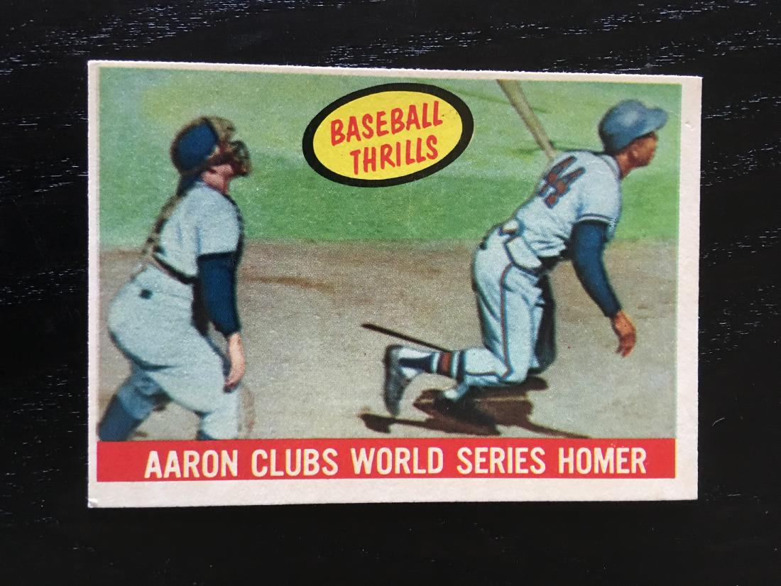 1959 TOPPS BASEBALL CARD HANK AARON #467: 1959 TOPPS BASEBALL CARD AARON CLUBS WORLD SERIES HOMER #467