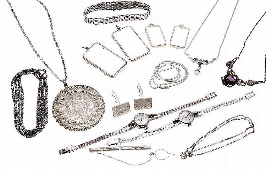 Silberschmuck-Konvolut Colliers, Damenuhren, (1 of 1)