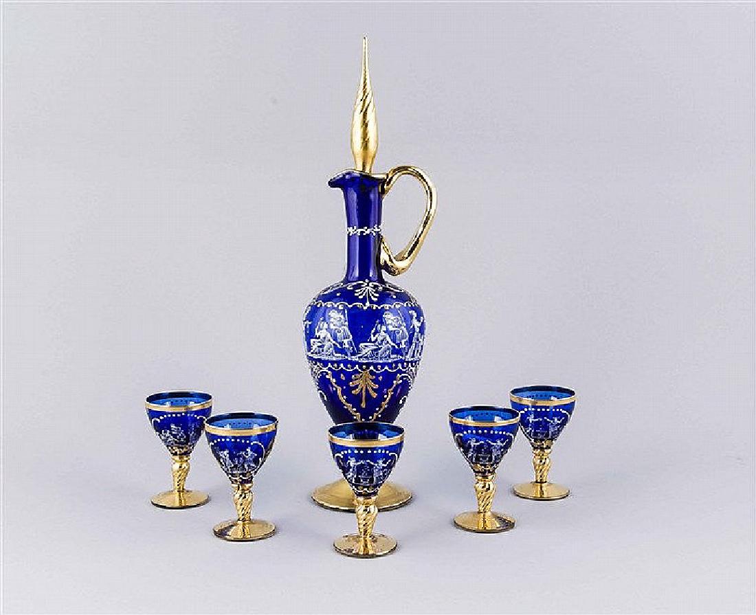 Sechsteiliges Likörset, Böhmen, Mitte 20. Jh., blaues (1 of 1)