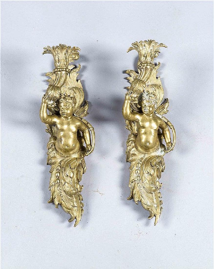 Paar Wandleuchter, spätes 19. Jh., Bronze, vegetabil (1 of 1)