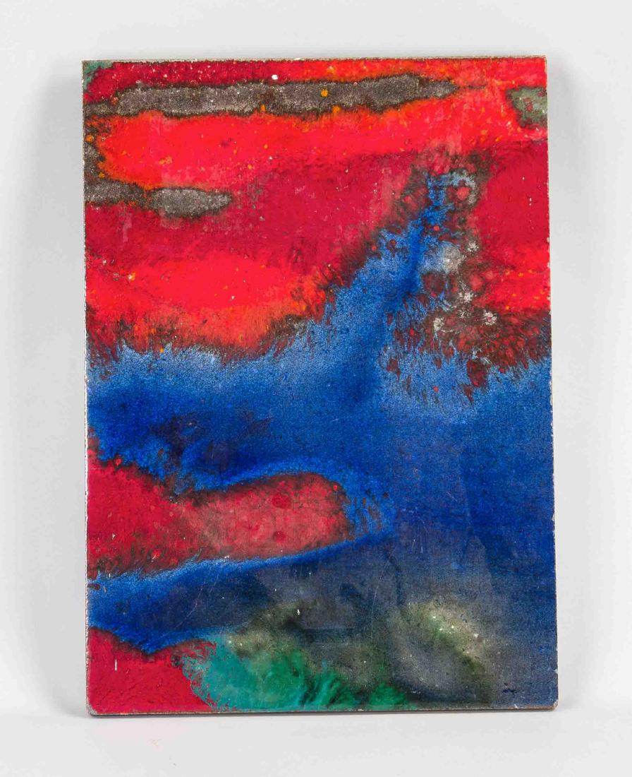 Künstlerkachel um 1970, große Wandkachel mit rot-blauer (1 of 1)