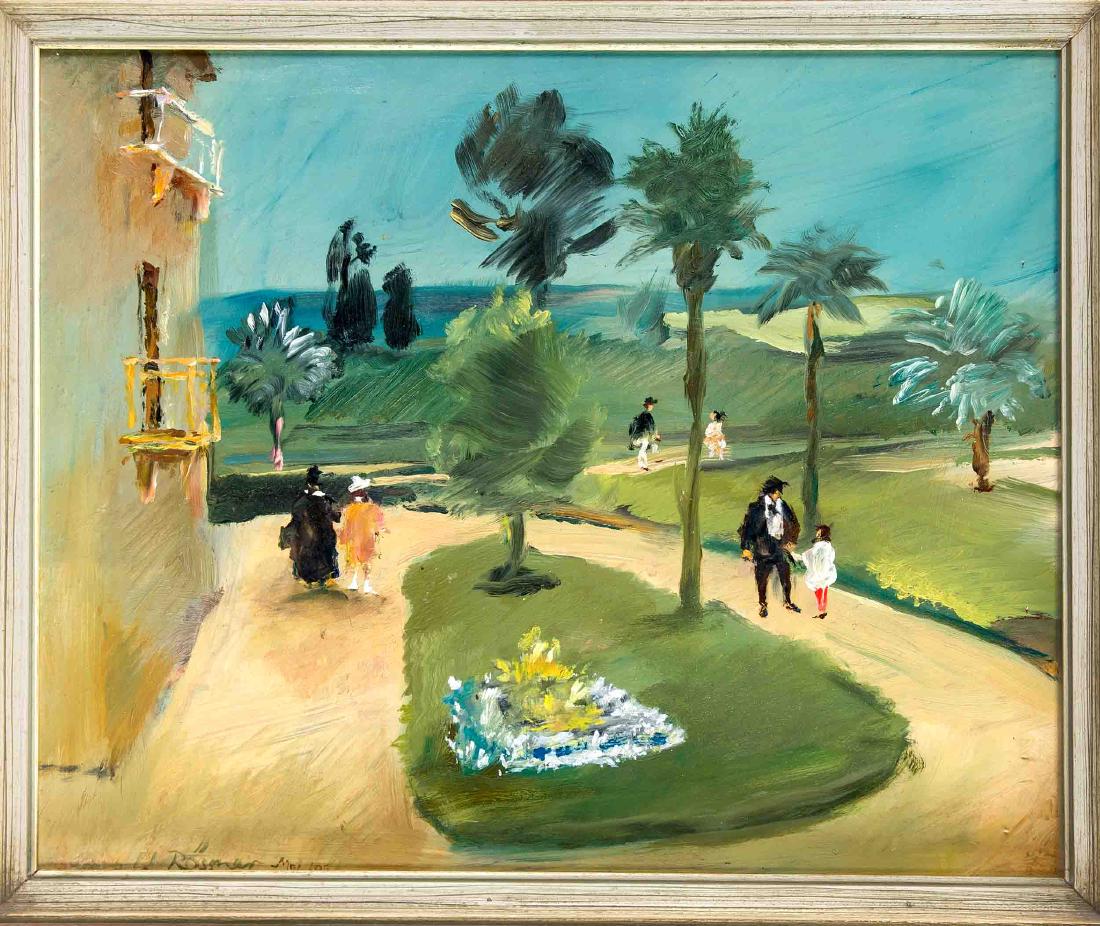 Georg Walter Rössner (1885-1972), street view, Santiago: Georg Walter Rössner (1885-1972), street view, Santiago de Chile, oil on hard fiber, left hand sign. u. indistinctly dated, 44 x 56 cm, framed 54 x 64 cm
