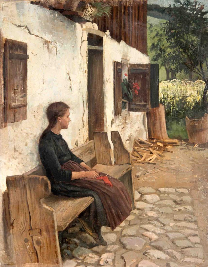 Münchner Maler Ende 19. Jh., verträumte Magd hat ihr (1 of 1)