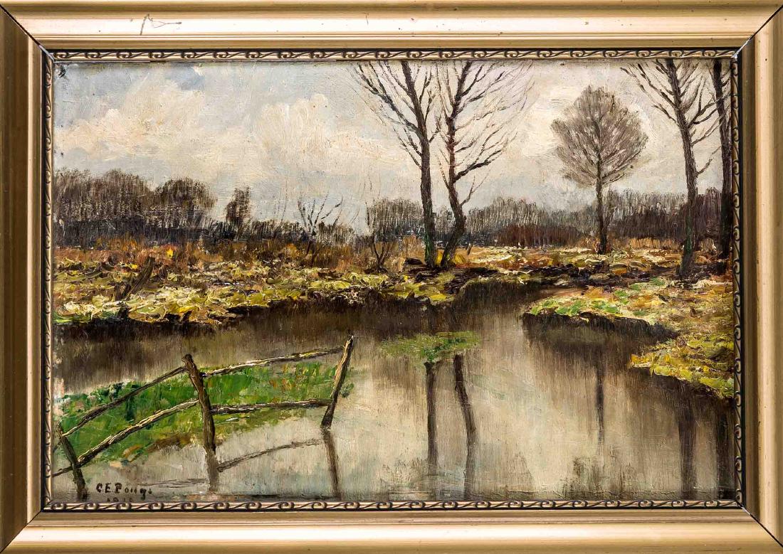 C. E. Pongs, Landschaftsmaler um 1920, Moorlandschaft,: C. E. Pongs, Landschaftsmaler um 1920, Moorlandschaft, Öl auf Karton, u. li. sign. u. dat. 1926, 27 x 41 cm, ger. 39 x 54 cm