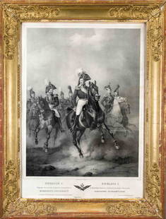 Konvolut von drei russischen Grafiken, Zar Nikolaus I.: Konvolut von drei russischen Grafiken, Zar Nikolaus I. zu Pferd mit Begleitern, Lithographie nach Franz Krüger, Lichtdruck mit einer Darstellung von Zar Nikolaus II, auf dem Pp. handsign. "C, Grün R
