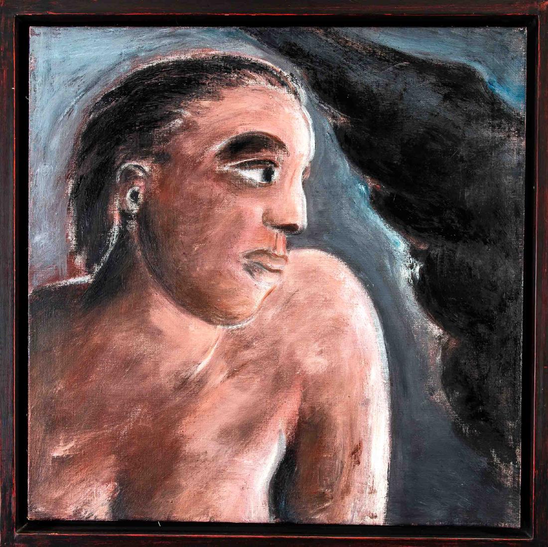 Dieter Hacker (*1942), deutscher Künstler und Vertreter: Dieter Hacker (*1942), deutscher Künstler und Vertreter der Neuen Wilden, "Ilka", Öl/Lwd., verso sign., bez. u. dat. 1987, diverse Etiketten, 60 x 60 cm, ger. 68 x 68 cm