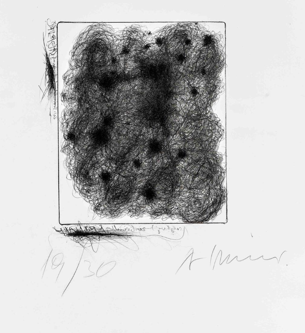 Arnulf Rainer (*1929), Für H.C. Artmann, Lithografie: Arnulf Rainer (*1929), Für H.C. Artmann, Lithografie auf Velin "BFK Rives", 1987, signiert "A Rainer" und nummeriert "19/30" in Bleistift, aus der Mappe "Kunstpreis der Künstler 1987 für H.C. Artma