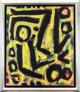 A.R. Penck (geb. 1939) important German painter and: A.R. Penck (geb. 1939) important German painter and graphic artist of the post-war generation, Untitled, c. 1990, oil on canvas, signed lower right 'ar. penck', 72 x 60.5 cm, silver-plated wooden fram