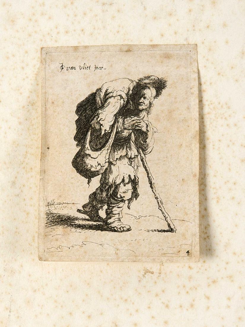 Jan (Johannes) van Vliet (ca: Jan (Johannes) van Vliet (ca.1628-1637), Leidener Grafiker, Radierung aus seiner Folge der"Bettler", auf Bütten mit undeutlichem WZ, u. re. mit der Num. 4, Knickspuren, stockfleckig, am oberen Rand f