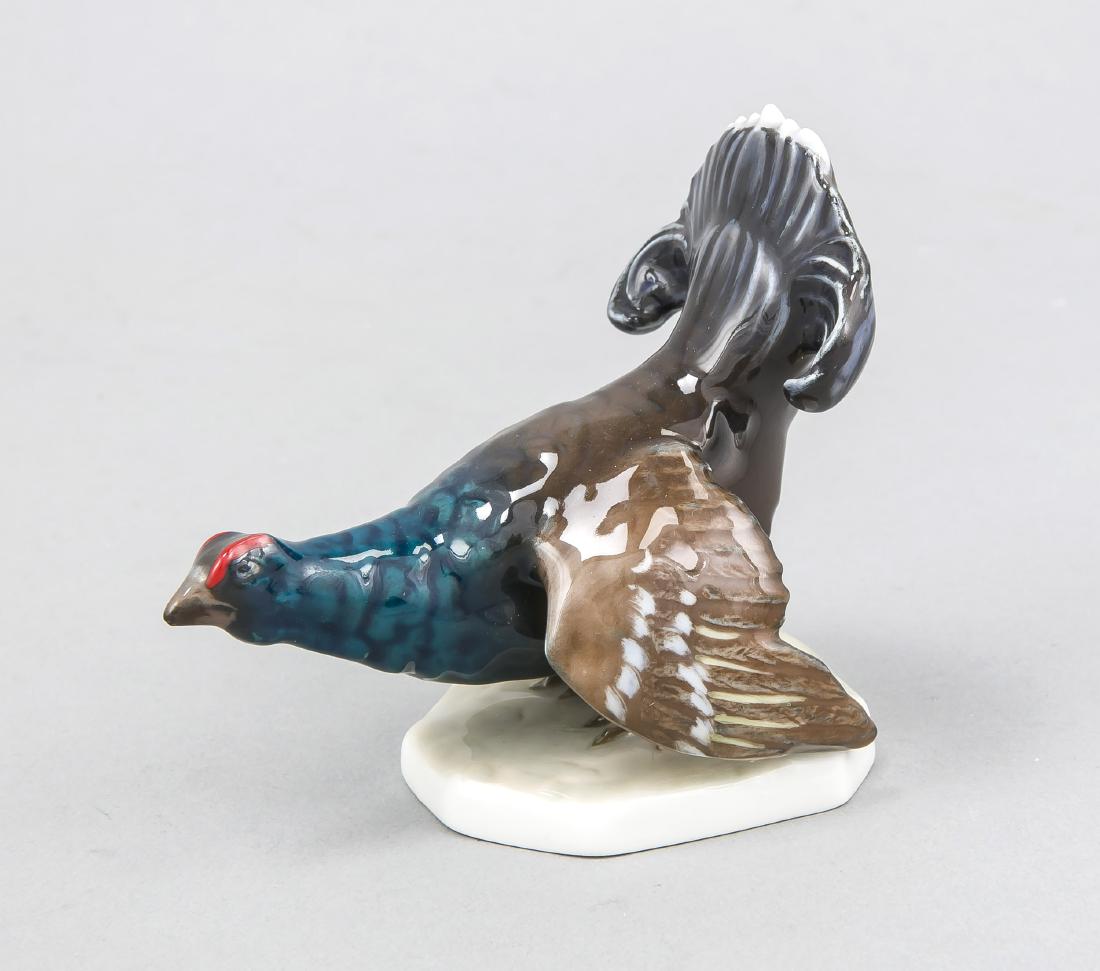 Black cock, Rosenthal, Selb, stamp for 1934-56,: Black cock, Rosenthal, Selb, stamp for 1934-56, designed by Fritz Diller (1875-1945) in1913, in the base mon., Model no. K 290, balck cock in Courtship on polygonal base, polychrome painted in natural