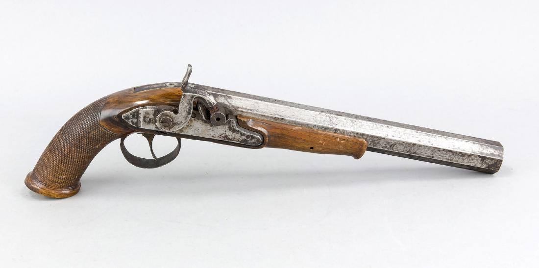 Perkussionspistole des 19. Jh., Nußbaumschäftung mit (1 of 1)