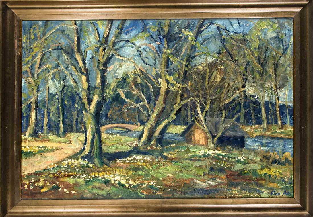 Finn Andersen (1909-1987), Danish painter, oil on: Finn Andersen (1909-1987), Danish painter, oil on canvas, signed 'Finn An.', 75 x 105 cm,framed 85 x 115 cm