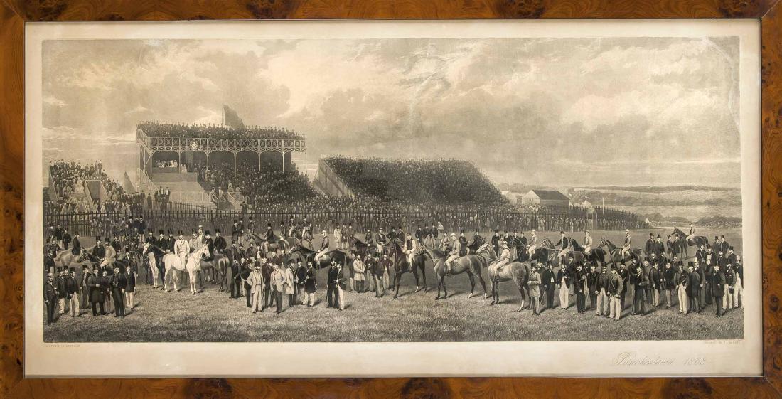 Henry Barraud (1811-1874), horse race ''Punchestown: Henry Barraud (1811-1874), horse race ''Punchestown 1868'', large steel engraving by ThomasSangar after Barraud, writing and picture printed on separate sheets, browned in the margin, old cracks, 43 x