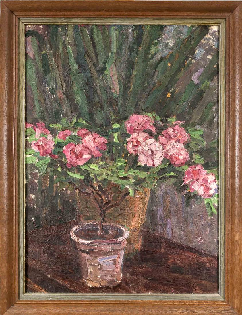 Klara Volkmer, 1st half of the 20th century, Jewish: Klara Volkmer, 1st half of the 20th century, Jewish painter, pupil of Hans Baluschek,flower still life, oil, pastos on canvas, unsigned, 70 x 50 cm, framed 80 x 60 cm German: Klara Volkmer, 1. H. 20.