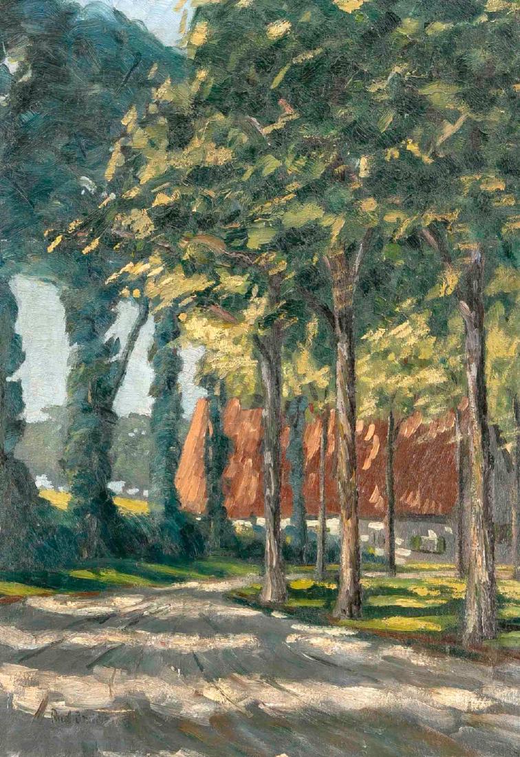 Rudolf Inden (1897-1951), landscape painter, brother of: Rudolf Inden (1897-1951), landscape painter, brother of Ernst Inden, studied at the art academies in Dusseldorf, Munich and Karlsruhe. Impressionist avenue with courtyard in the background, oil / canv