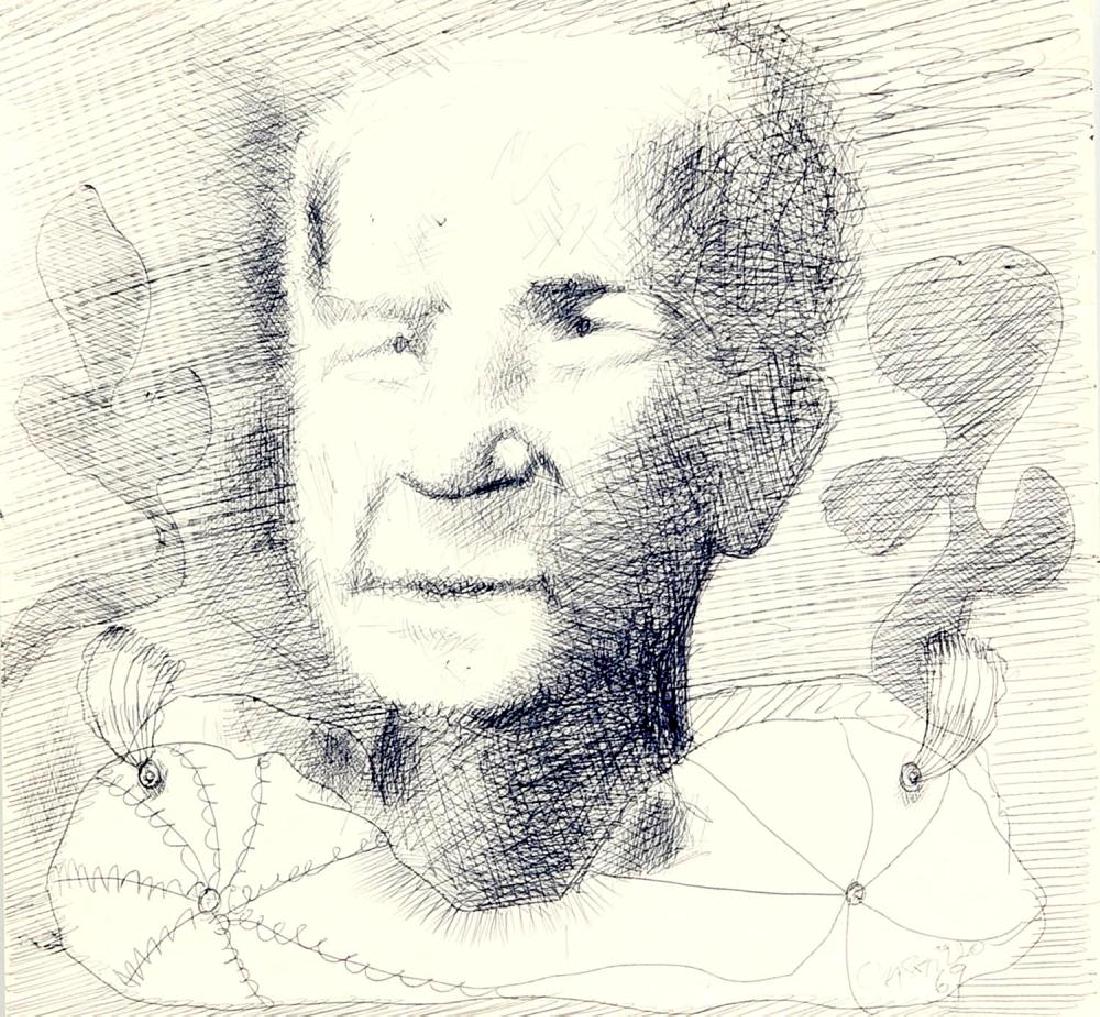 Jorge Castillo (*1933), bedeutender spanischer Kü: Jorge Castillo (*1933), bedeutender spanischer Künstler, Vetreter des Surrealismus und des Informel. Kopf und vegetabile Formen, Kugelschreiberzeichnung auf der Rückseite eines Blattes aus e