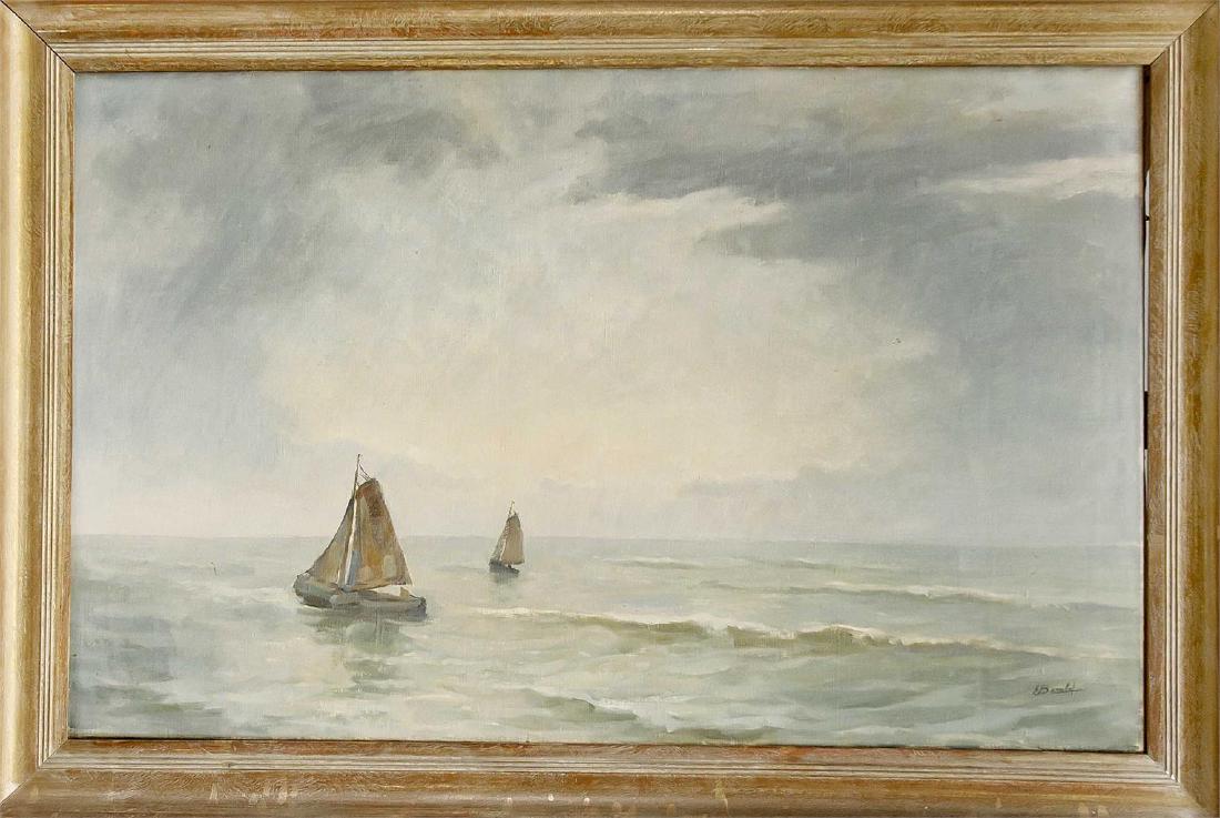 Evert Bomhof (1886-1949), Flachbodenboote auf dem: Evert Bomhof (1886-1949), Flachbodenboote auf dem Zuiderzee, Öl auf Leinwand, u. re. sign., 60 x 96 cm, ger. 73 x 108 cm English: Evert Bomhof (1886-1949), flat bottom boats on the Zuiderzee, oil
