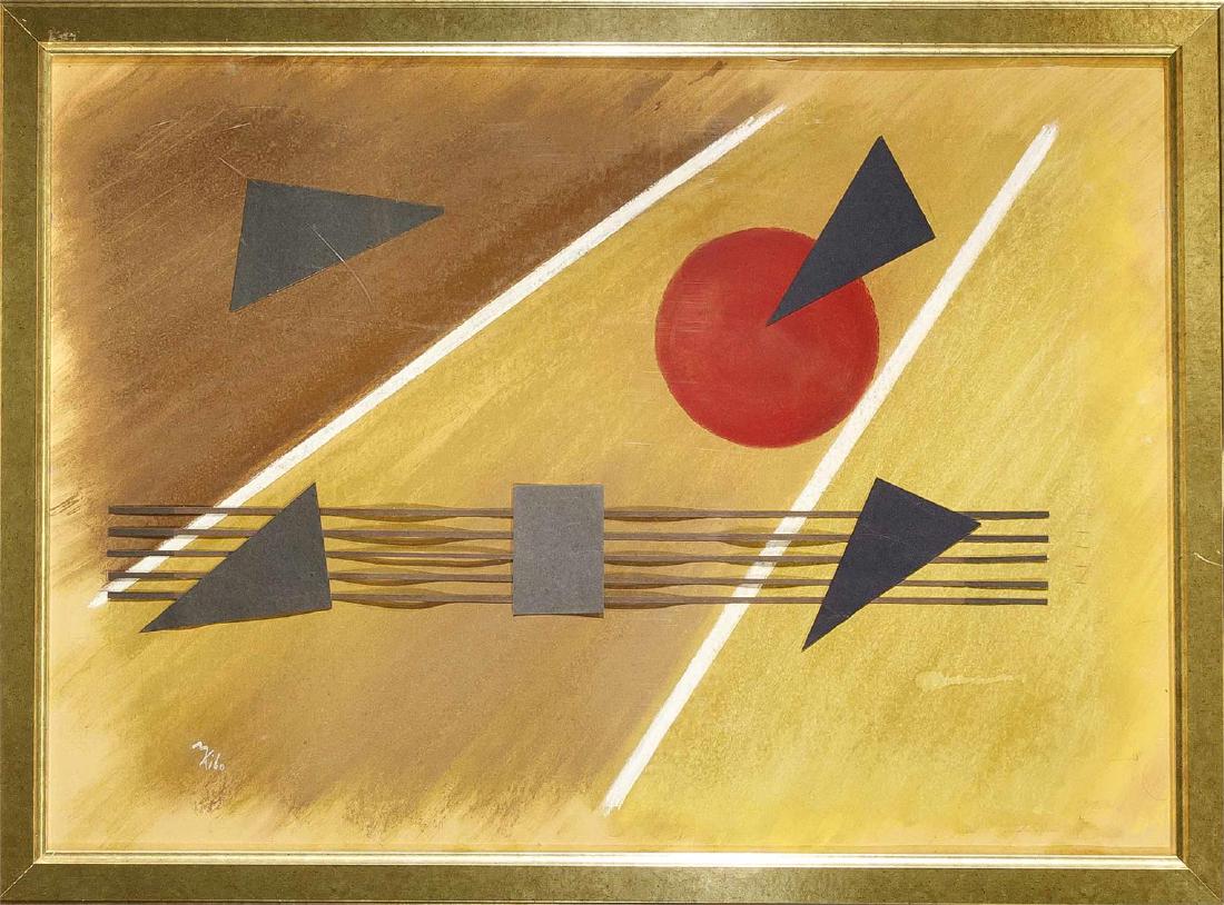 Thilo Maatsch (1900-1983), dt. Maler, Grafiker u.: Thilo Maatsch (1900-1983), dt. Maler, Grafiker u. Bildhauer, abstrakte Komposition, Mischtechnik mit Papiercollage auf Papier, u. li. sign., 49 x 68 cm, hinter Glas ger. 57 x 78 cm English: Thilo Maat