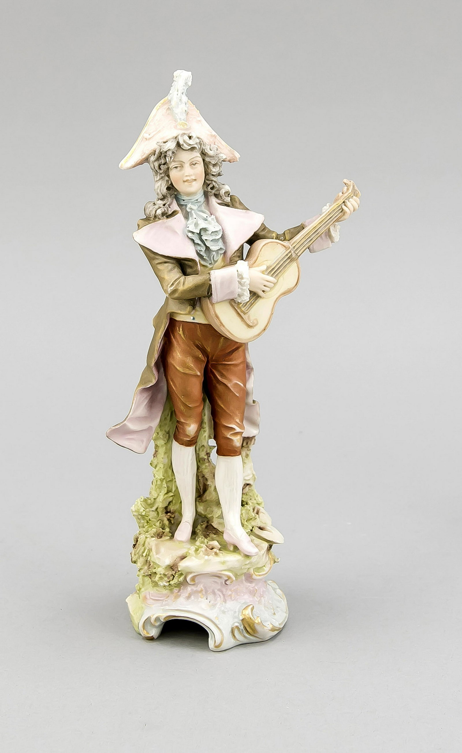 Gentleman, Royal Dux, Bohemia, 20th cent., Model no.: Gentleman, Royal Dux, Bohemia, 20th cent., Model no. 332, polychrome painted in pale colours, gilt gold, min. chipped, h. 23 cm