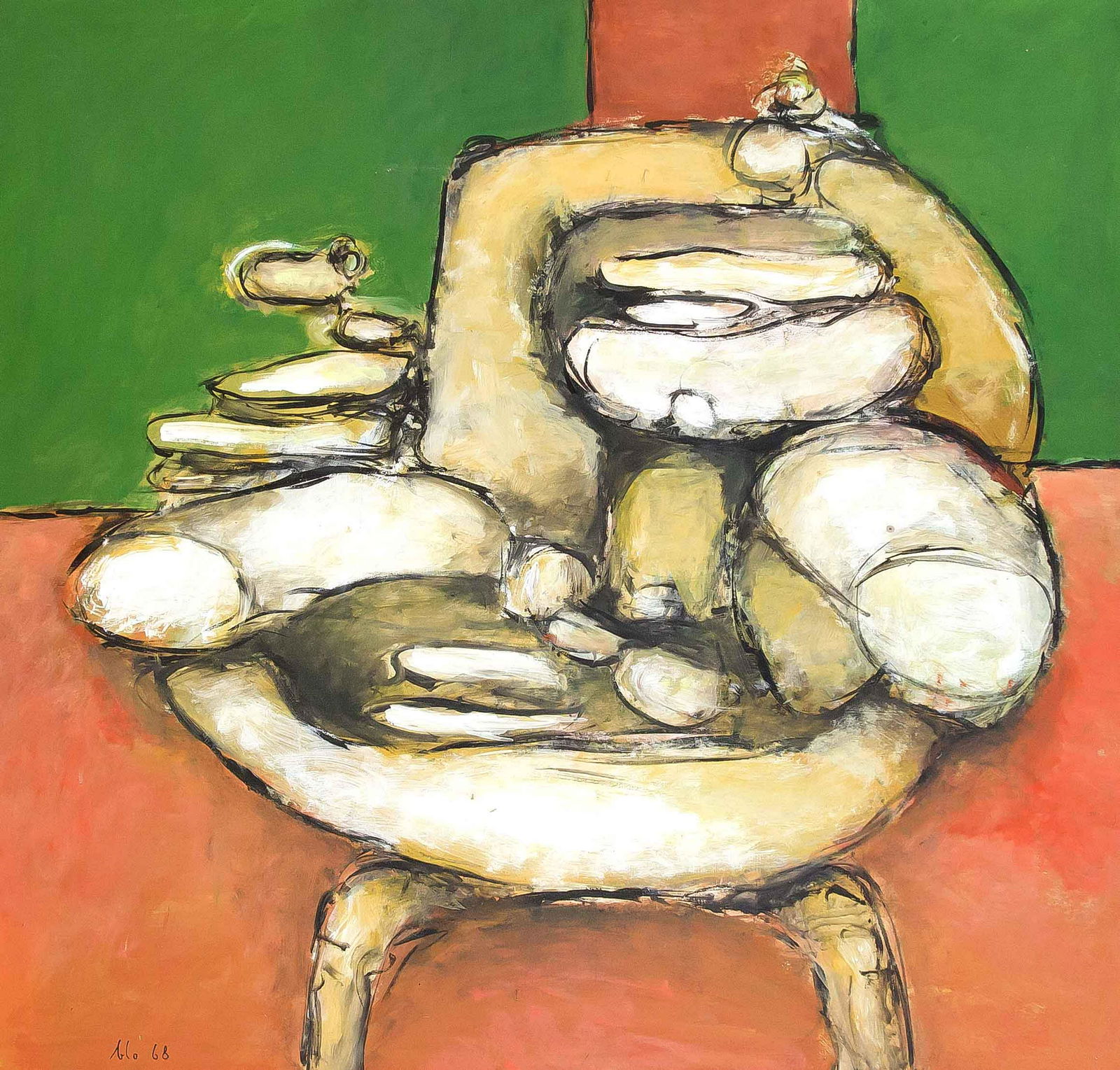 Klaus Blochwitz (1934-1968), a late-deceased Berlin: Klaus Blochwitz (1934-1968), a late-deceased Berlin artist, who was among others studied in the sculpture class with Hans Uhlmann. Composition with abstract furniture, mixed technique on hardboard, u.