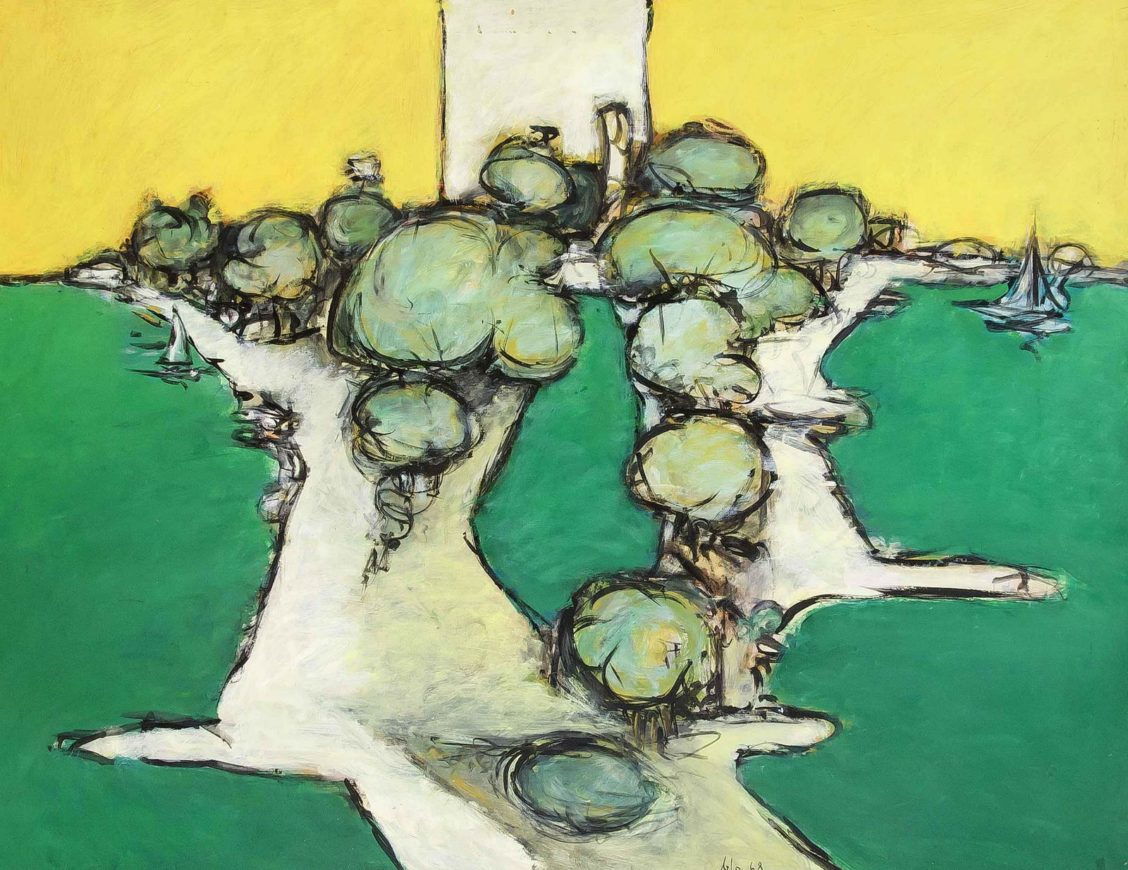 Klaus Blochwitz (1934-1968), a young-deceased Berlin: Klaus Blochwitz (1934-1968), a young-deceased Berlin artist, who was among others studied in the sculpture class with Hans Uhlmann. Abstracted water landscape, mixed technique on hardboard, u. re. sig