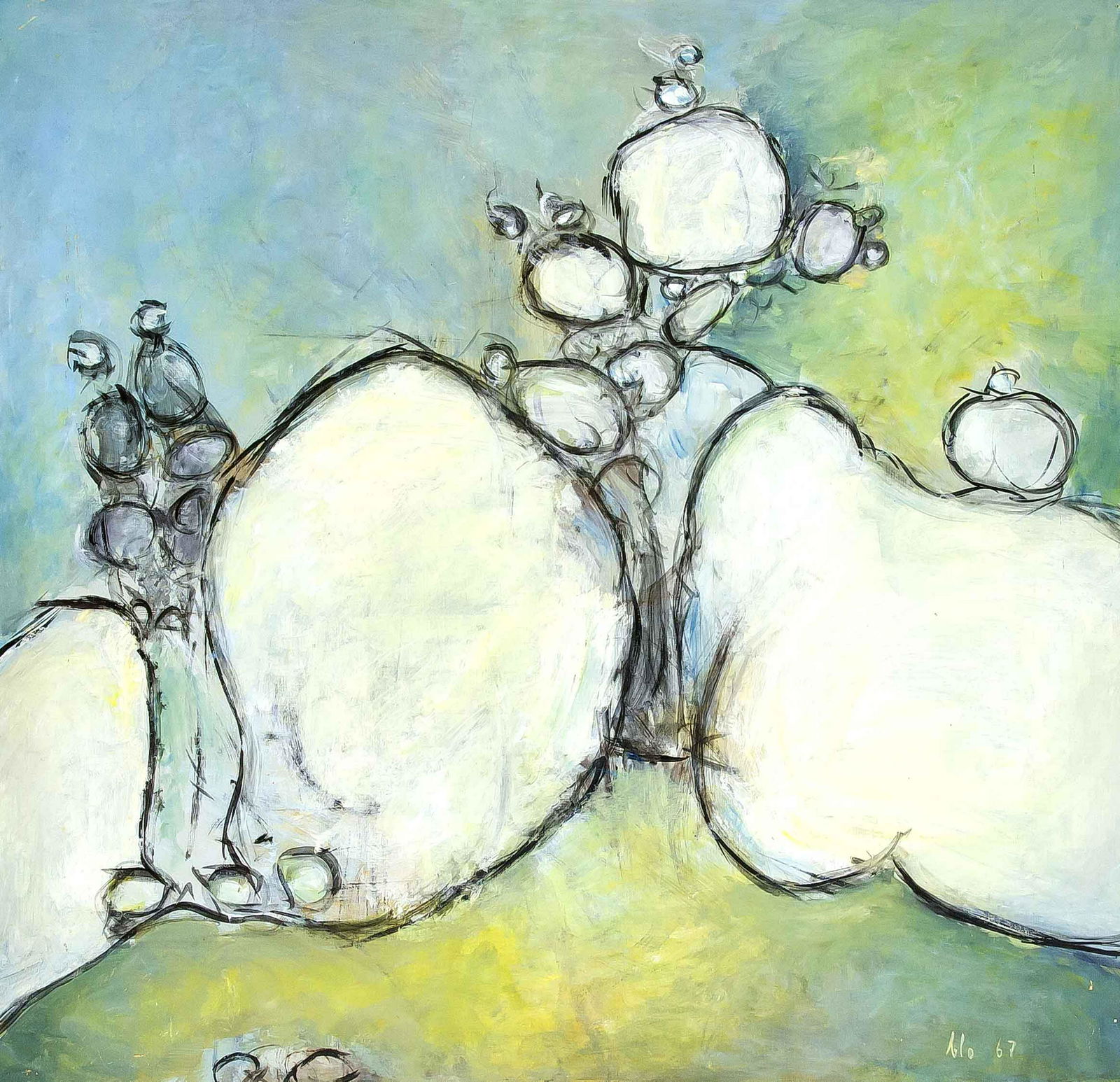 Klaus Blochwitz (1934-1968), a late-deceased Berlin: Klaus Blochwitz (1934-1968), a late-deceased Berlin artist, who was among others studied in the sculpture class with Hans Uhlmann. Large composition with organic forms, mixed technique on hardboard, u