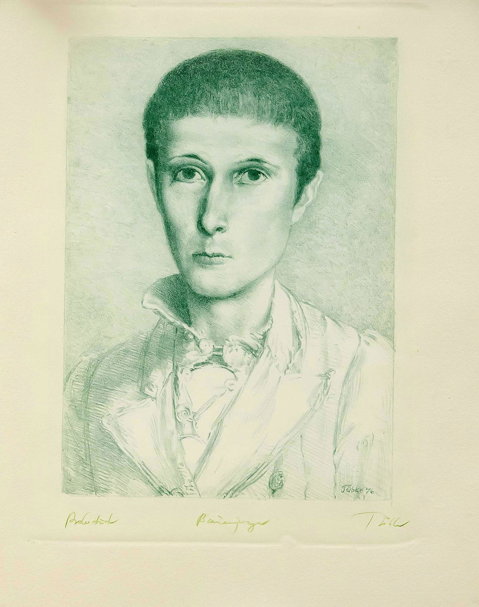 Werner Tübke (1929-2004),: Werner Tübke (1929-2004), prominent graphic artist of the Leipzig school, GDR, ''farm boy'', lithograph in green on copper printing paper, am u. Edge as proof, as well as in green signed and inscribe