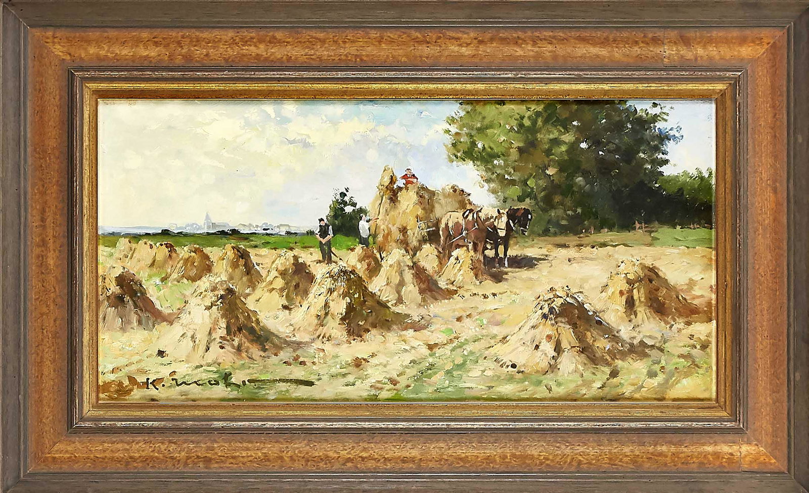 Karl Mohr (1922-2013), ha: Karl Mohr (1922-2013), hay harvest, oil on Lwd., U. li. signed, 20 x 40 cm, eng. 32 x 52 cm