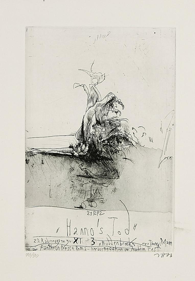 Horst Janssen (1929-1995): Horst Janssen (1929-1995), title page from the episode ''Hanno's Tod'', one of Janssen's major works, in which he approaches the chapter on Hanno's death in Thomas Mann's ''Buddenbrooks'' by means of