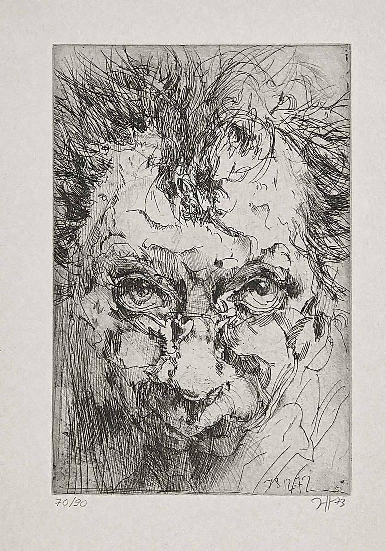 Horst Janssen (1929-1995): Horst Janssen (1929-1995), self-portrait from the episode ''Hanno's Tod'', one of Janssen's major works, in which he approaches the chapter on Hanno's death in Thomas Mann's ''Buddenbrooks'' by means