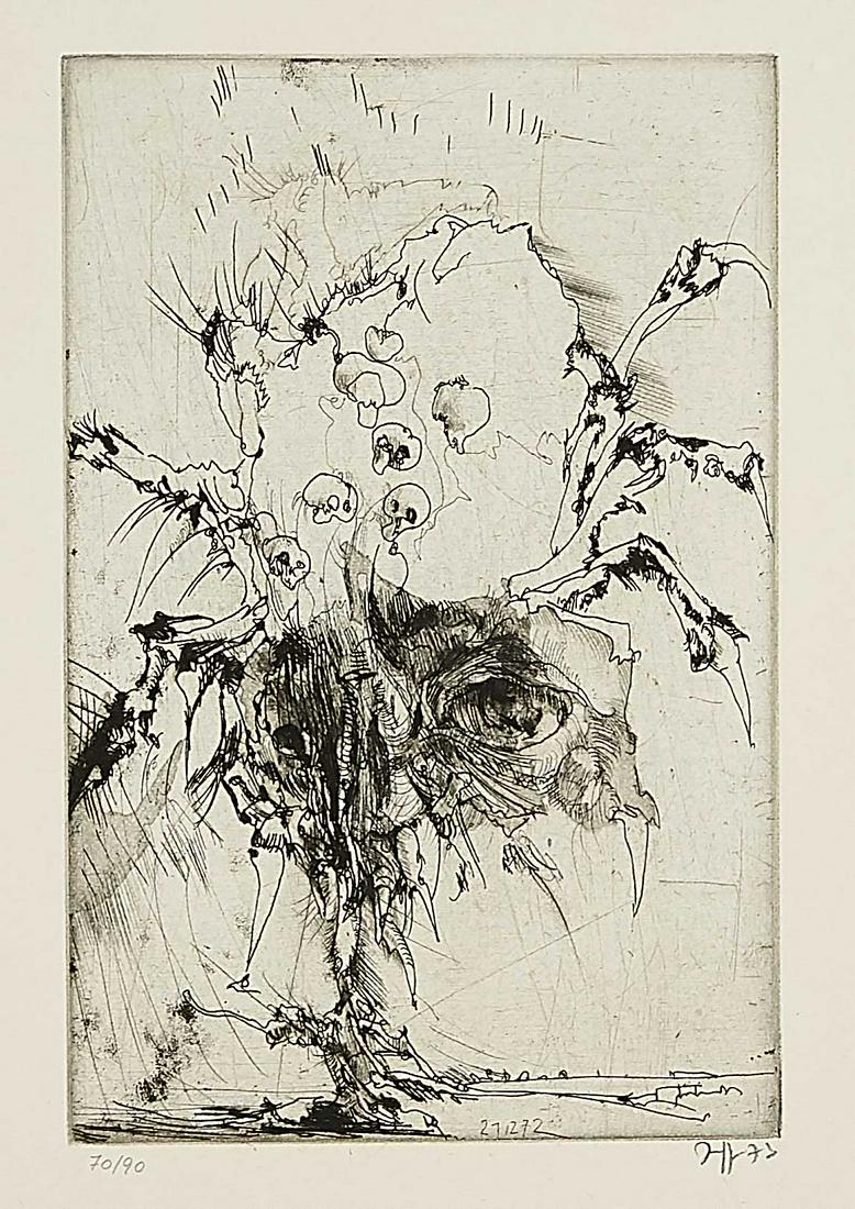 Horst Janssen (1929-1995): Horst Janssen (1929-1995), self-portrait from the episode ''Hanno's Tod'', one of Janssen's major works, in which he approaches the chapter on Hanno's death in Thomas Mann's ''Buddenbrooks'' by means