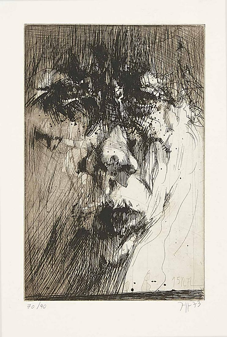 Horst Janssen (1929-1995): Horst Janssen (1929-1995), self-portrait from the episode ''Hanno's Tod'', one of Janssen's major works, in which he approaches the chapter on Hanno's death in Thomas Mann's ''Buddenbrooks'' by means