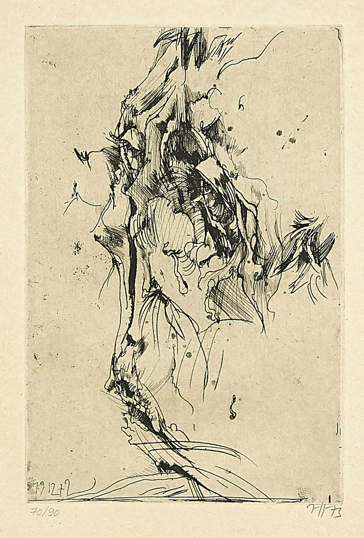 Horst Janssen (1929-1995): Horst Janssen (1929-1995), self-portrait from the episode ''Hanno's Tod'', one of Janssen's major works, in which he approaches the chapter on Hanno's death in Thomas Mann's ''Buddenbrooks'' by means