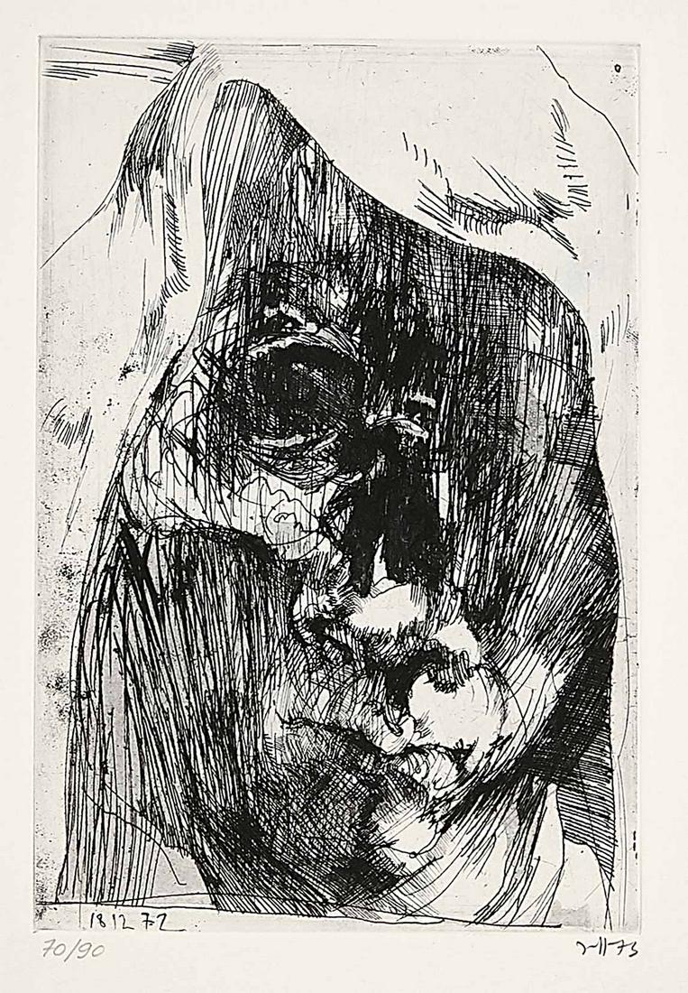 Horst Janssen (1929-1995): Horst Janssen (1929-1995), self-portrait from the episode ''Hanno's Tod'', one of Janssen's major works, in which he approaches the chapter on Hanno's death in Thomas Mann's ''Buddenbrooks'' by means