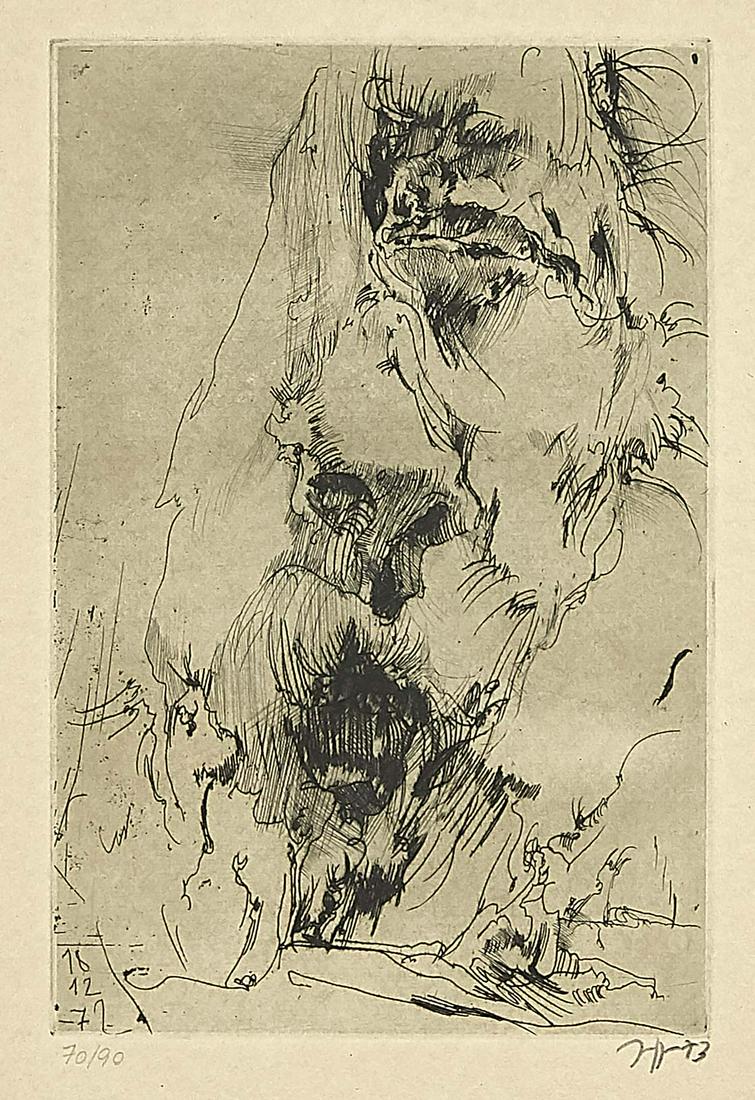 Horst Janssen (1929-1995): Horst Janssen (1929-1995), self-portrait from the episode ''Hanno's Tod'', one of Janssen's major works, in which he approaches the chapter on Hanno's death in Thomas Mann's ''Buddenbrooks'' by means