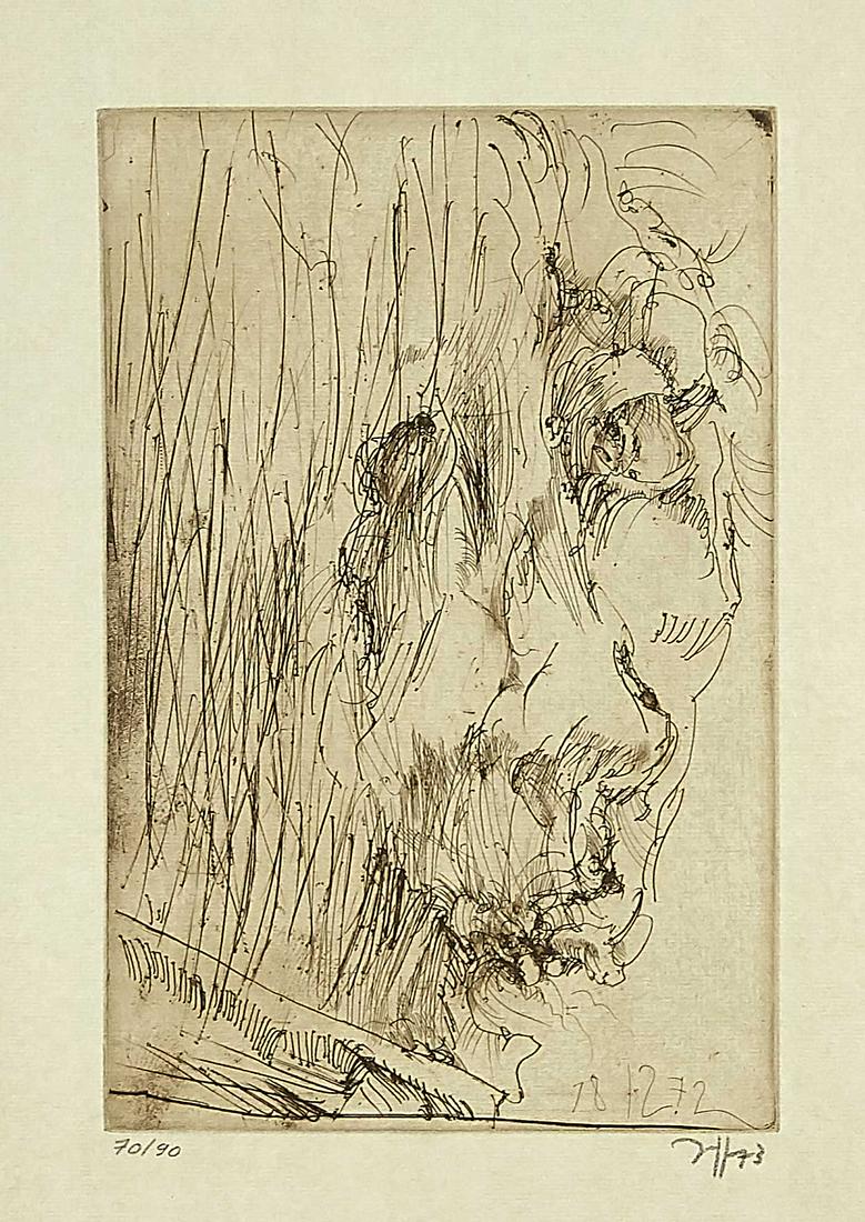 Horst Janssen (1929-1995): Horst Janssen (1929-1995), self-portrait from the episode ''Hanno's Tod'', one of Janssen's major works, in which he approaches the chapter on Hanno's death in Thomas Mann's ''Buddenbrooks'' by means