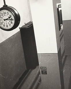 Alexander Rodchenko (1891: Alexander Rodchenko (1891-1956), office hall with clock, posthumous gelatin print, verso Cyrillic studio stamp by Rodchenko, about 30 x 24 cm