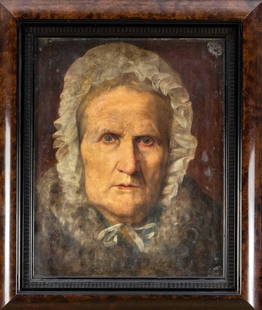 Max Thedy (1858-1924), Im: Max Thedy (1858-1924), Impressive character portrait of an old woman, oil on canvas, unsigned on the recto, verso inscribed on pen on mounting box (signed?) ''Prof. Max Thedy, chamfered corners, appro