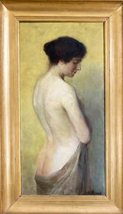 Adolf Meyer, painter in B: Adolf Meyer, painter in Berlin around 1930, large, female nude against a yellow background, oil on canvas, u. re. sign. ''Adolf Meyer'', on the reverse handwritten label Dedication Berlin 1930, small