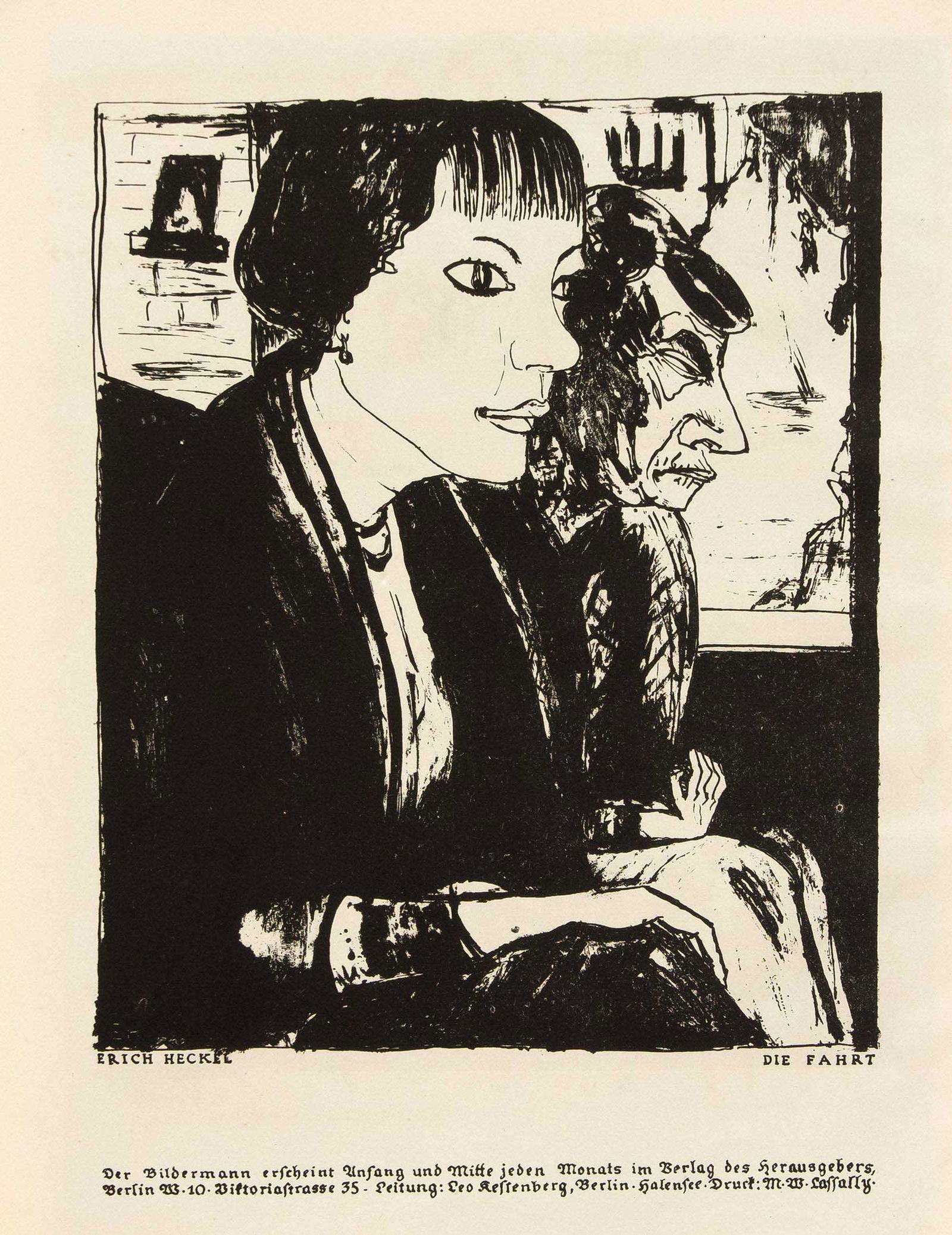 Erich Heckel (1883-1970),: Erich Heckel (1883-1970), The Ride. 1916. Lithograph / laid paper, u. li. monogr. E. H. (weakly recognizable) as well as typograph below. bez. Erich Heckel and u. re. titled, published in ''Der Bilder