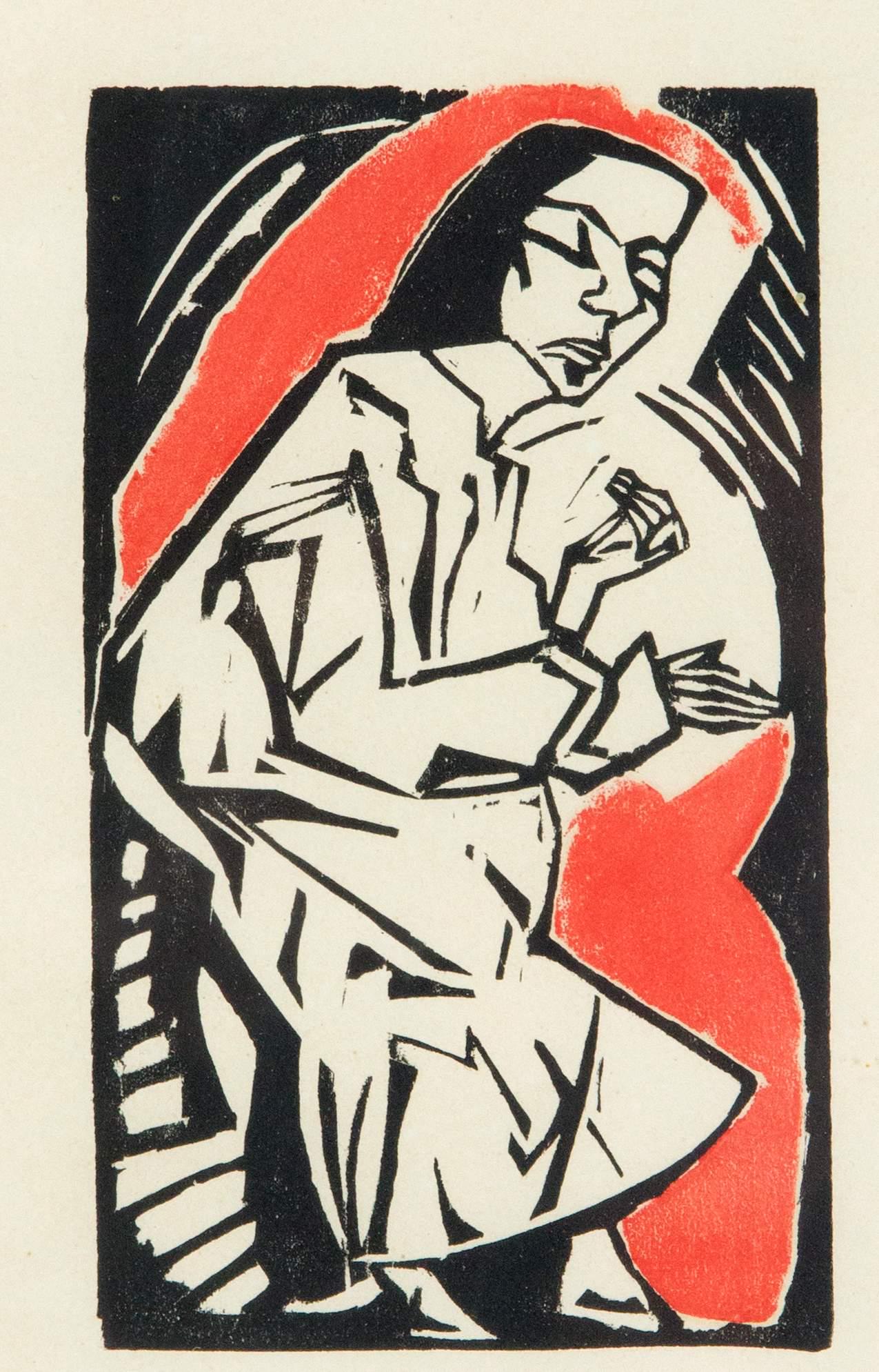 Erich Heckel (1883-1970), wom: Erich Heckel (1883-1970), woman (lying), color woodcut on wove paper, Dube H 259, II, unsigned, published in ''Ganymed 1925'', remains of mounting on the upper edge, 17.5 x 10.3 cm, behind glass in th