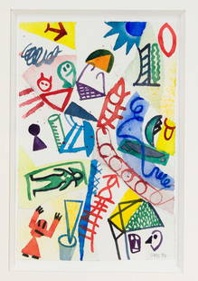 Jan Voss (* 1936), an importa: Jan Voss (* 1936), an important artist from Hamburg who has lived and worked in Paris since 1960. Composition with figurative and figurative elements, watercolor on handmade paper, etc. re. with penci