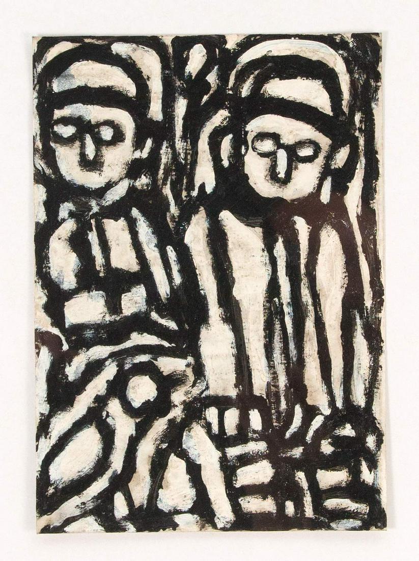 Michel Nedjar (* 1947), conte: Michel Nedjar (* 1947), contemporary French painter. figurative composition o.T., ??mixed media on paper, 1988, signed on the reverse u. dat., 22.5 x 16 cm, behind glass u. PP ger. 42 x 35 cm