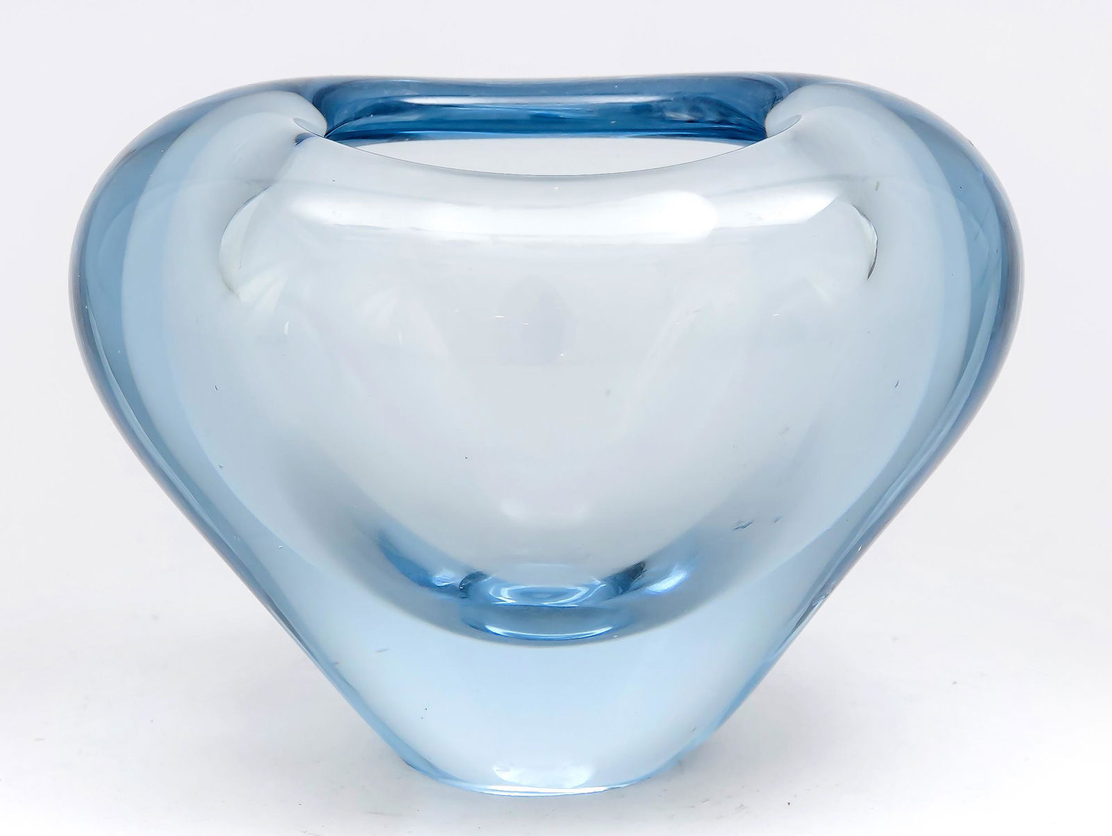 Vase, Denmark, 2nd half o: Vase, Denmark, 2nd half of the 20th century, Holmegaard, designed by Per Lütken (1916-1998), heart shape, round stand, light blue glass, signed in the stand and monogr., h. 10 cm