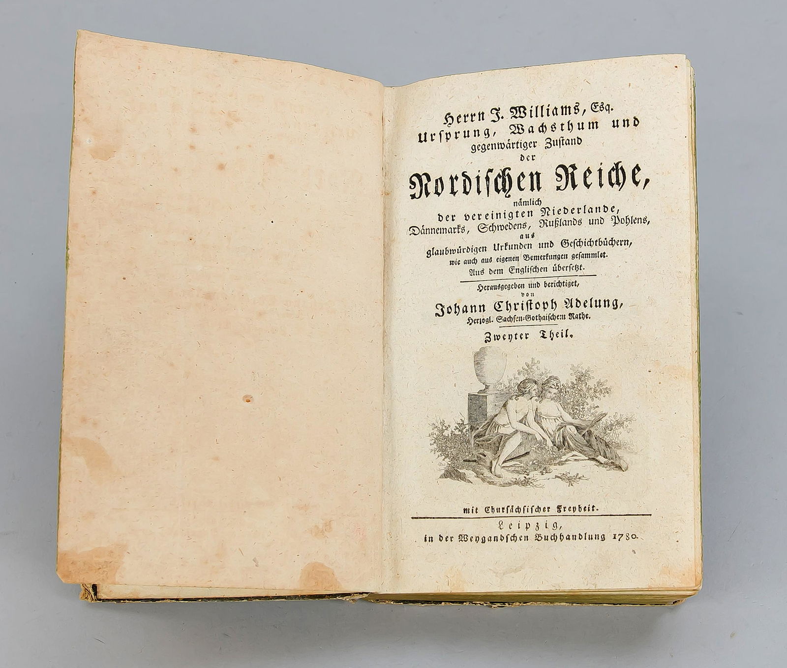 John Williams und Johann Chris: John Williams und Johann Christoph Adelung, Herrn J. Williams, Esq. Ursprung, Wachsthum und gegenwärtiger Zustand der Nordischen Reiche; Leipzig 1780, in der Weygandschen Buchhandlung, zweiter Te