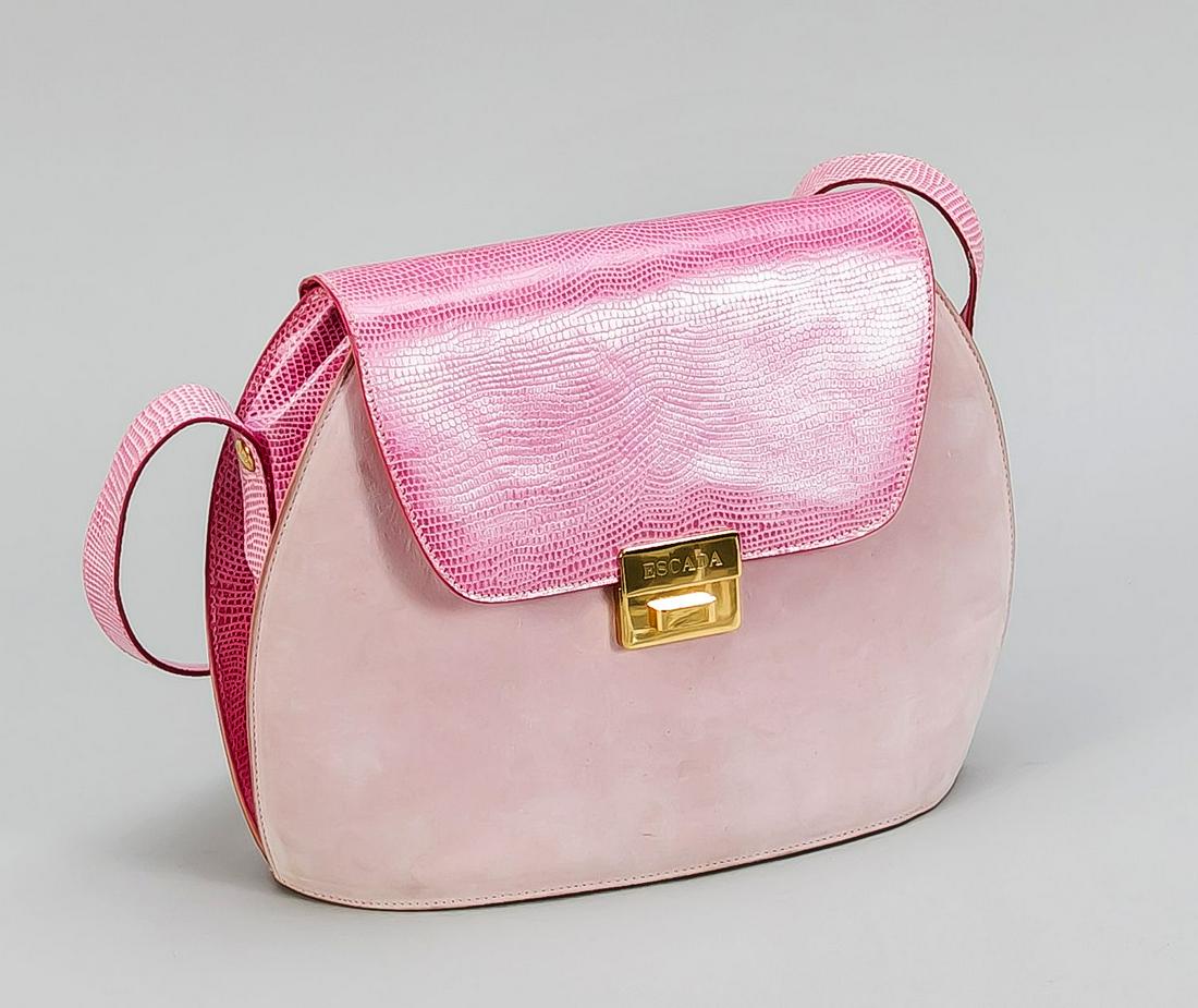 Escada, Crossbody Bag, rosa un: Escada, Crossbody Bag, rosa und pink, goldfarbene Hardware, textiles Innenleben, Schulterriemen, leichte Tragespuren, ca. 46,5 x 9 x 20 cm