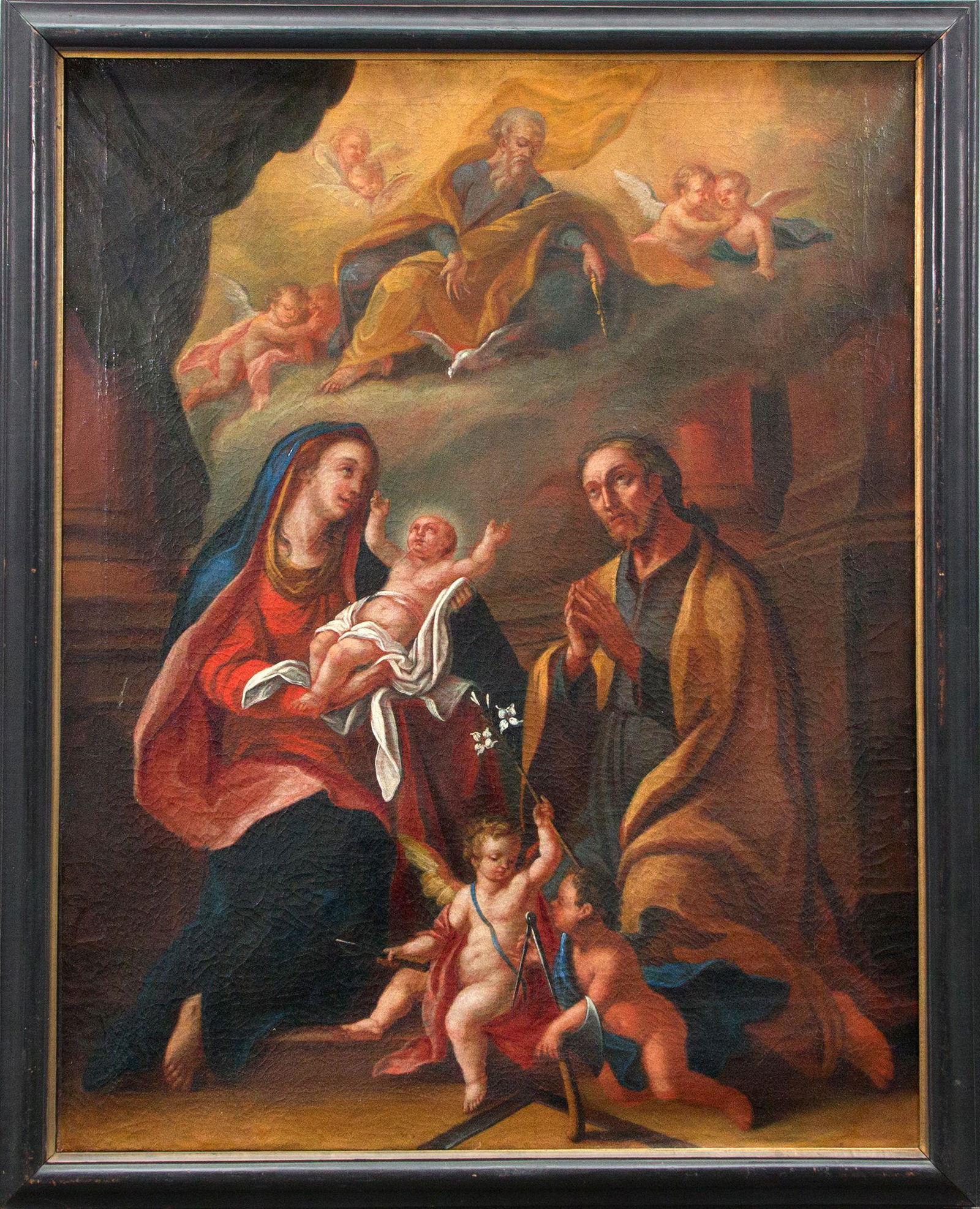 Süddt. Baroque painter of the: Süddt. Baroque painter of the 18th century, attributed to Paul Troger (1698-1762), the holy family in a niche, with the Johannesknaben and another figure at their feet, and God the Father with th