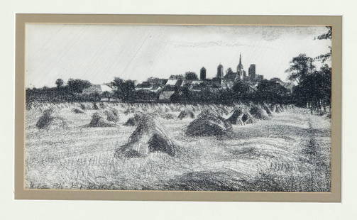 Richard Müller (1874-1954), vi: Richard Müller (1874-1954), view of Stolpen - Saxony, original charcoal drawing, u. left handsigned, inscribed, dated 1916, sheet approx. 16 x 29.5 cm, behind glass u. PP ger. 34 x 46.5 cm