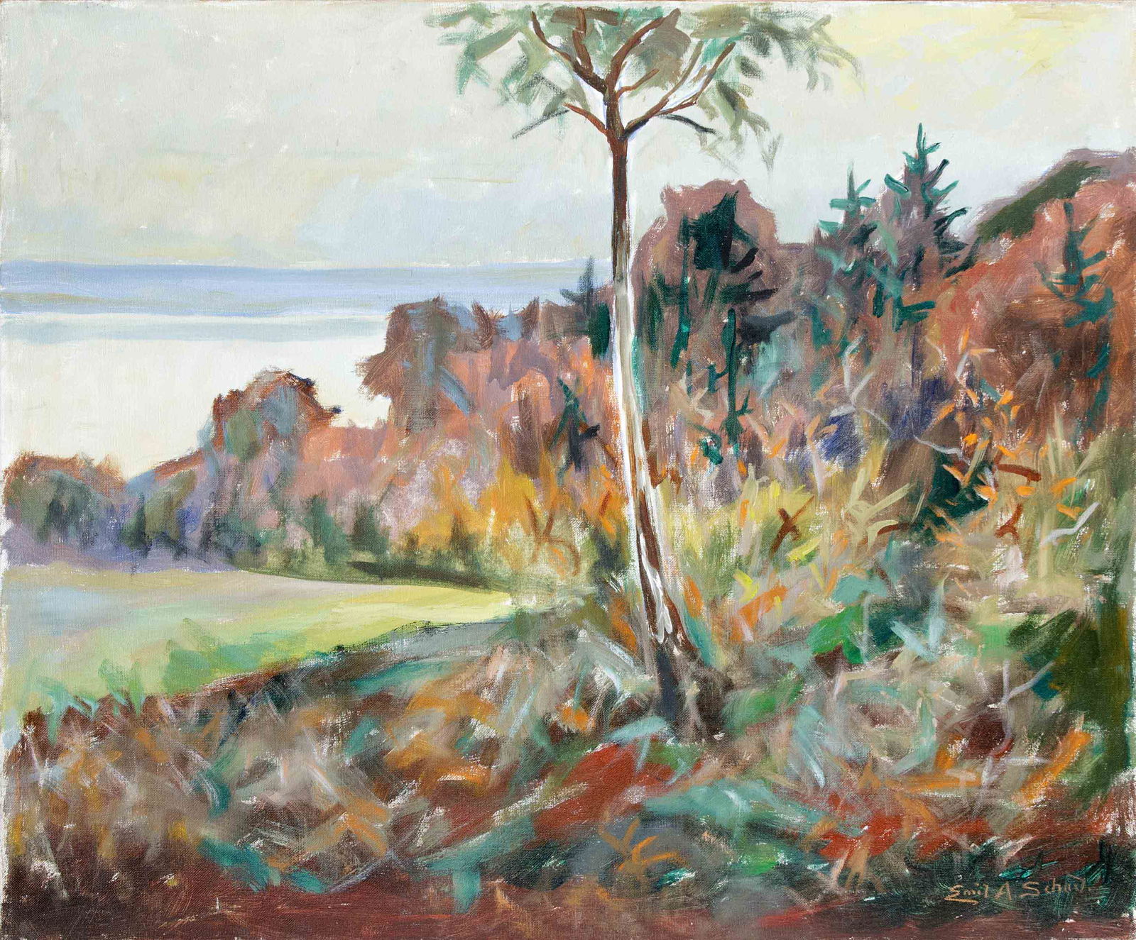 Emil Hans Andersen Schou (1896: Emil Hans Andersen Schou (1896-1986), Danish painter, impressionist landscape, oil on canvas, u. re. signed., 66 x 80 cm, fr. 70 x 84 cm