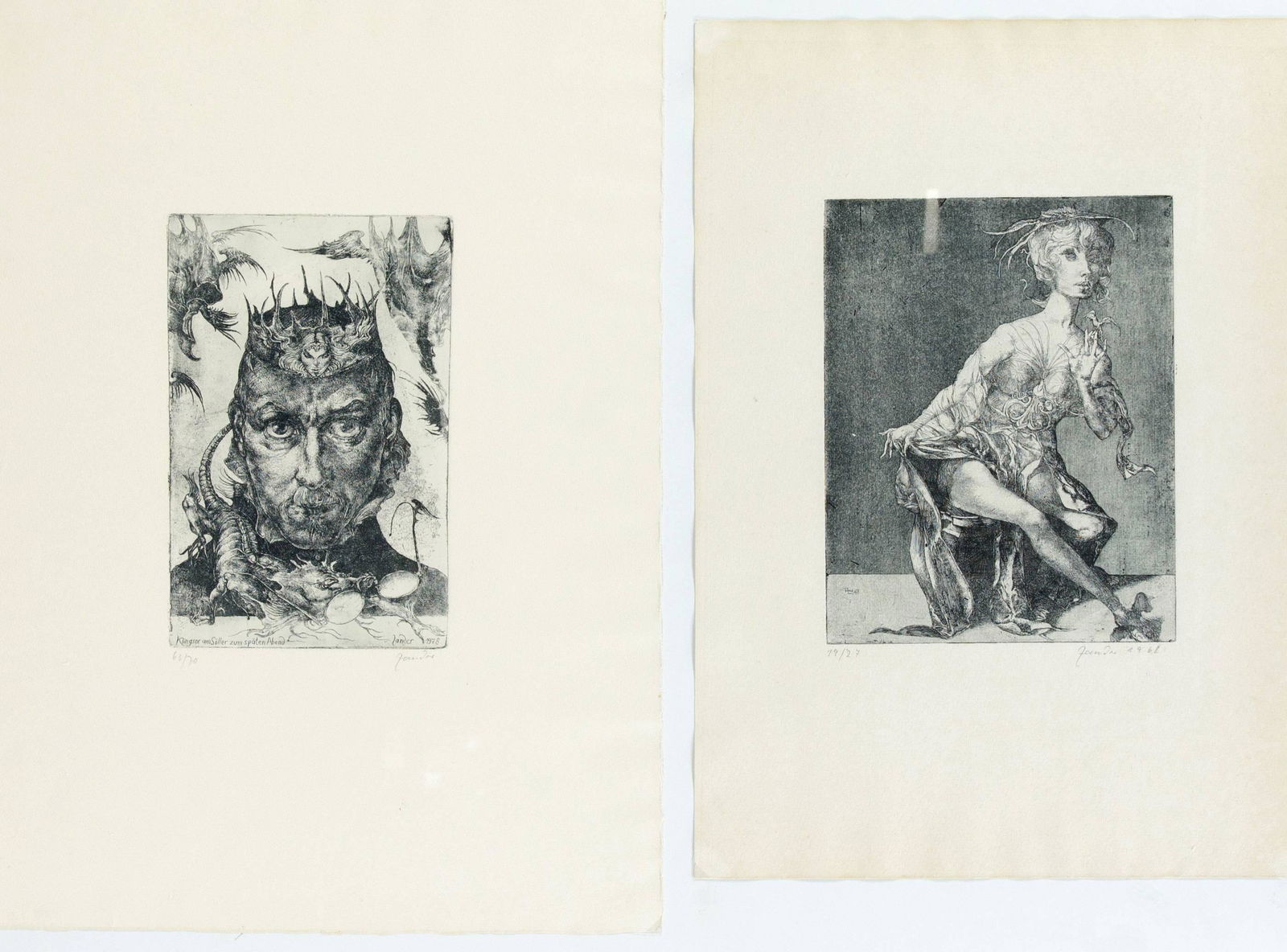 Mixed lot of 7 framed etchings: Mixed lot of 7 framed etchings from various graphic artists 2nd half of the 20th century: 2 x Heinz Zander (* 1939) and 3 x Gerhard Gossmann (1912-1994), Carl Adolph Büchner (1921-2003), woodcut,